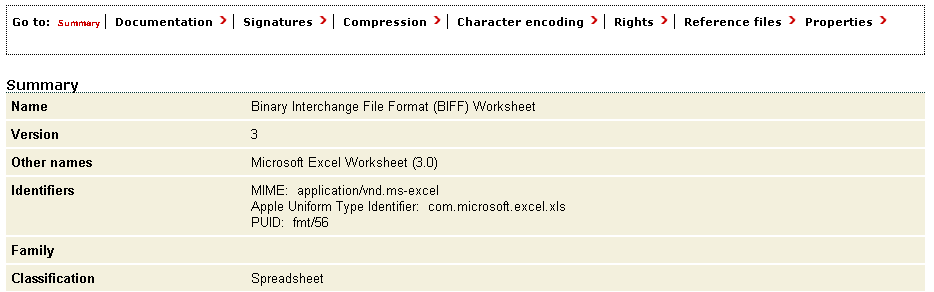Example detailed report for a file format.