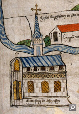 Chertsey Abbey - Detail from a medieval map 15th Century (E 164/25 f.222)