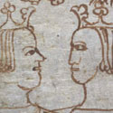 Marginalia drawing of Edward I and Philip IV of France, 25/26 Edw I. Catalogue reference: E 368/69