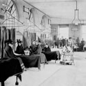 Visiting day on the accident ward at Guy's Hospital, London, 1897. Catalogue reference: COPY 1/428