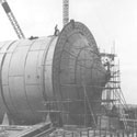 Operation Pluto (Pipe Line Under The Ocean): construction of the steel drum at Tilbury. Catalogue reference: WO 272/23