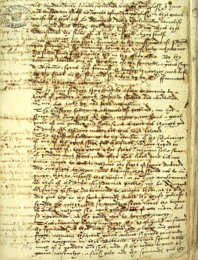 Part one of a letter from John Hawkins to Francis Walsingham (SP 12/213)
