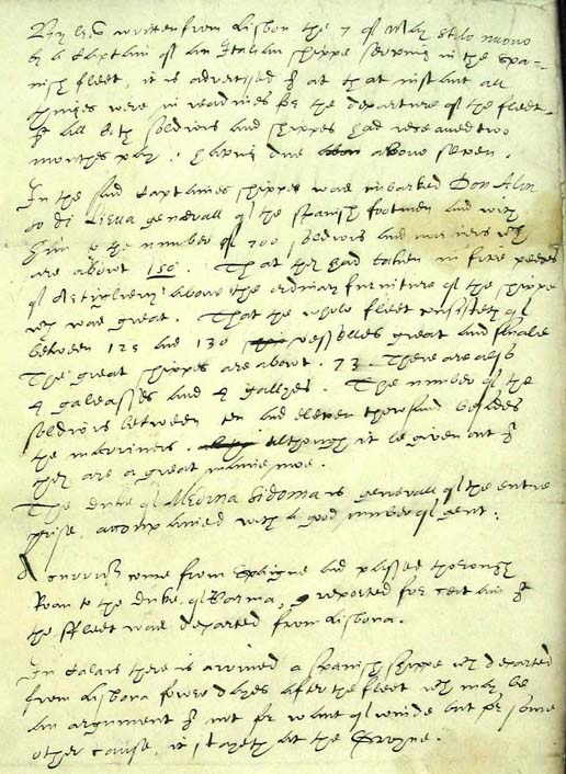 Extract from a letter to English government giving details about the progress of the Armada (SP 94/3)