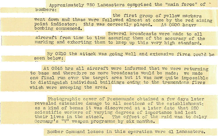 Extracts from the account of the raid on Peenemunde on the night of 17-18 August 1943 by Group Captain John Searby, the Master Bomber (AIR 20/4040)
