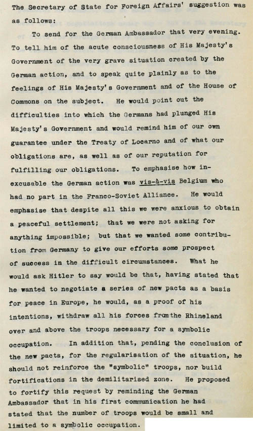 The Foreign Secretary describes a meeting he has had with the French, Belgian and Italian governments (FO 371/19892)