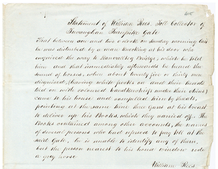 Datganiad William Rees, Awst1843 (HO 45/454 f.415)