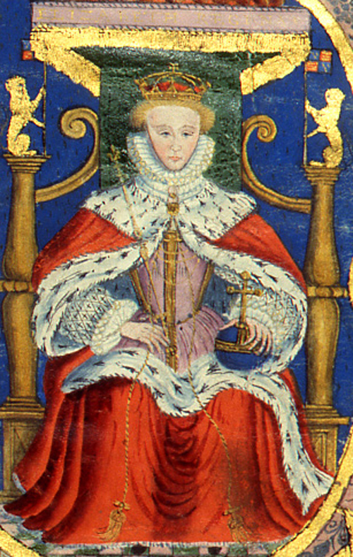 Detail of Elizabeth I from Court of Kings Bench Coram Rege Roll, 1584 (KB 27/1289/2)