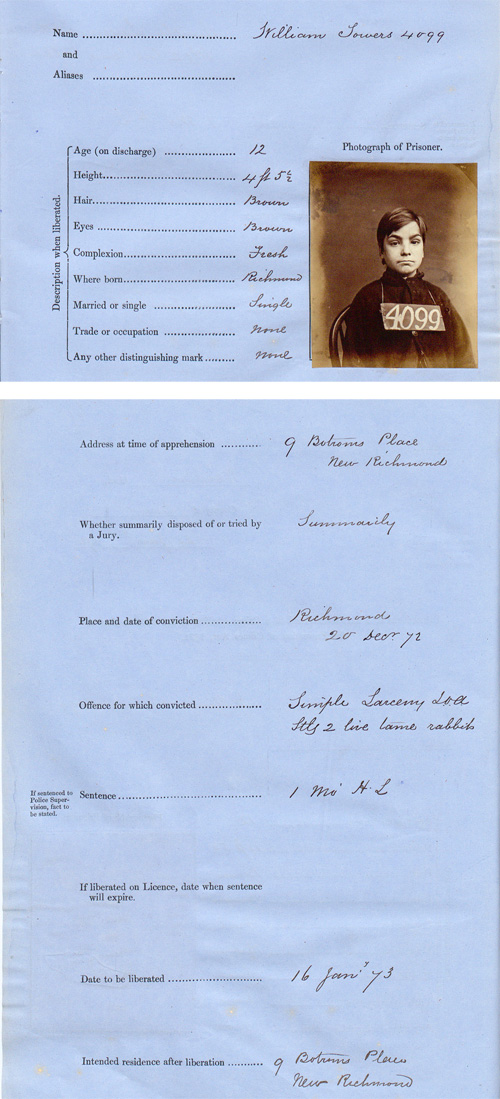 Charge sheet for William Robert Towers 1872 (PCOM 2/290/52)