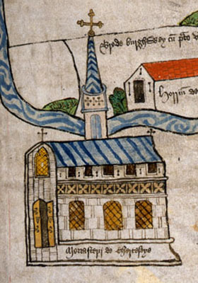 Chertsey Abbey - Detail from a medieval map 15th Century (E 164/25 f.222)
