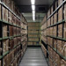 Document stacks in a repository at The National Archives