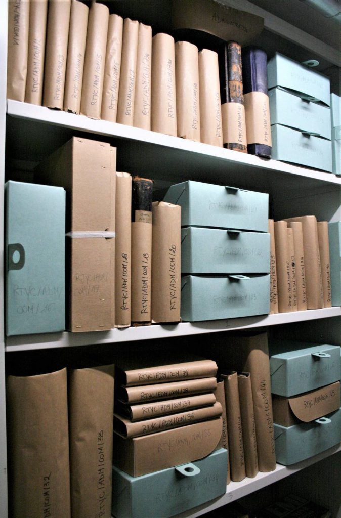 Archive boxes neatly arranged on shelving