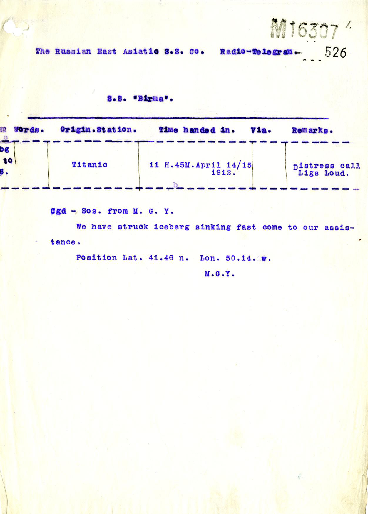 Titanic telegram 1912 - The National Archives