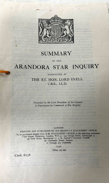 The front page of a printed document with the coat of arms of the UK at the top.