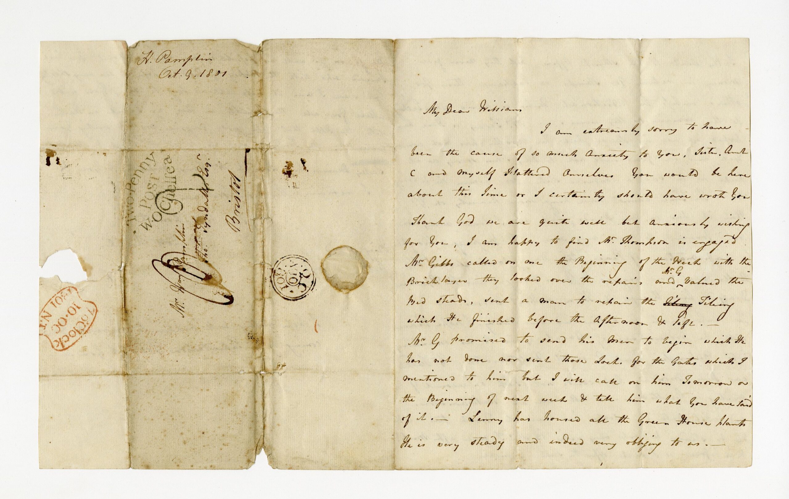 A handwritten letter on yellowing paper dated 1801
